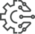 Gear and circuit icon representing technology, systems, and digital solutions